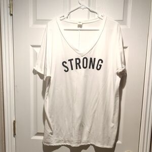 White V-Neck T-Shirt with 'STRONG' Print